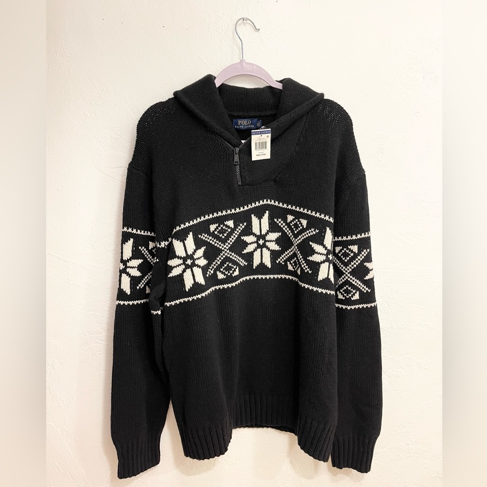 Polo Ralph Lauren Mens Fair Isle Knit Zip Shawl Collar Sweater